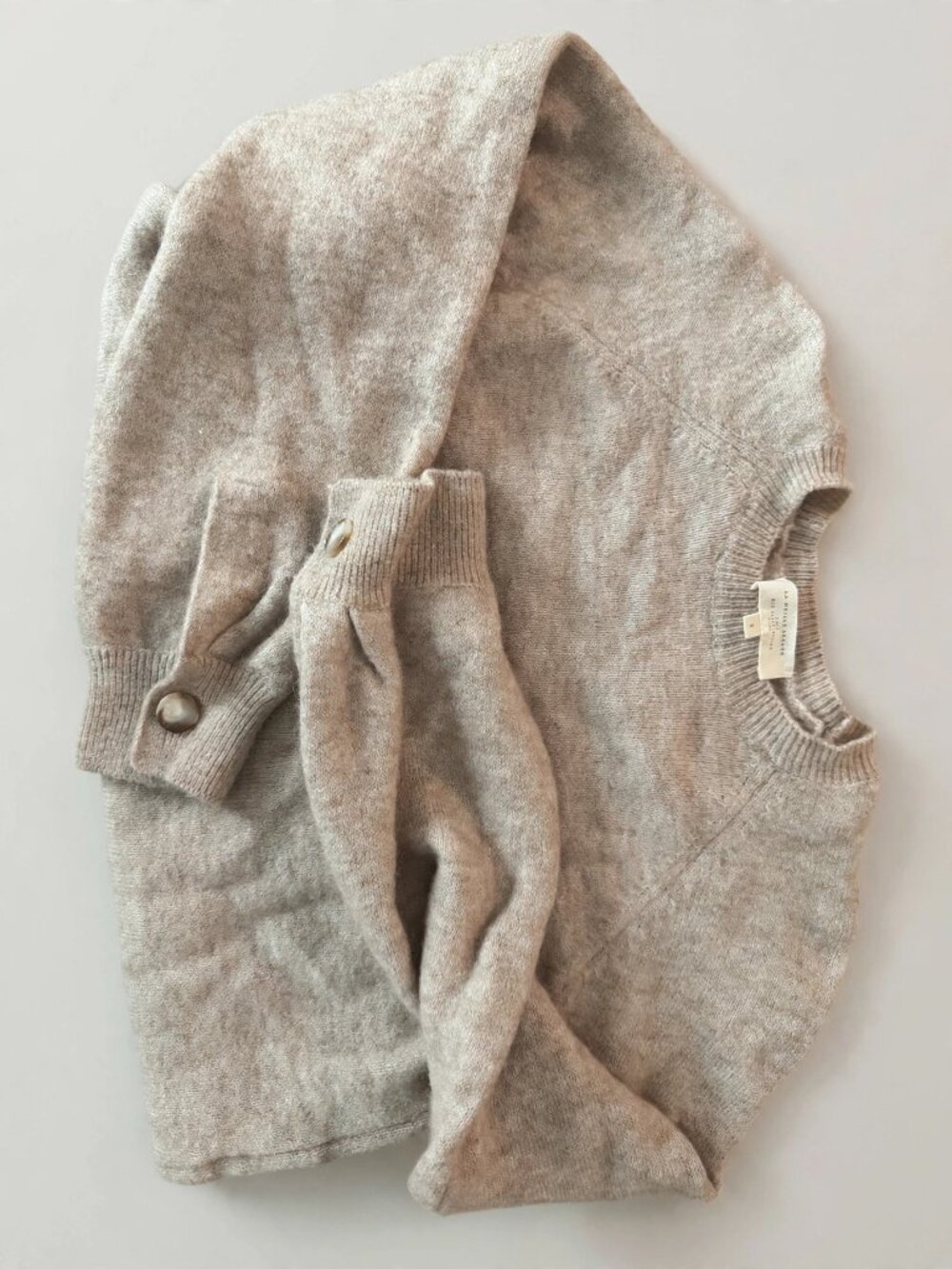 Sezane Oatmeal Beige Knit Sweater Button Cuffs — Size S - Picture 2 of 4
